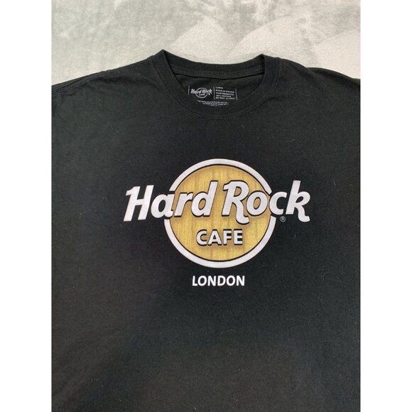 Hard Rock Cafe London Mens Large Black T-Shirt Gold Logo Crew Neck UAE - Picture 6 of 7